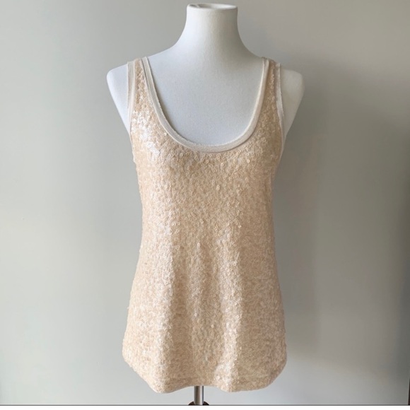 J. Crew Tops - J. Crew Sequin Cream Tank Top Size Small